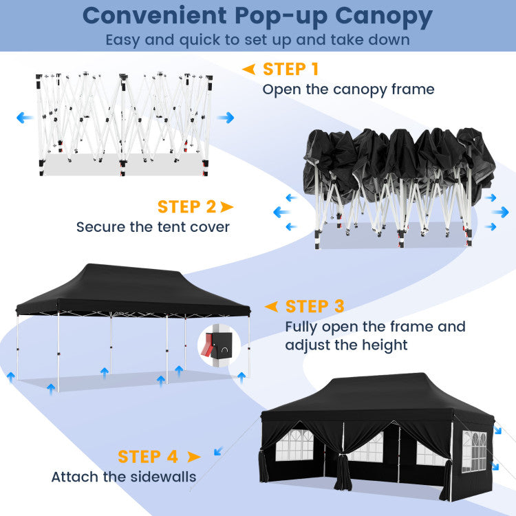 Outdoor 10 x 20 Feet Pop up Canopy with 6 Sidewalls Windows and Carrying Bag