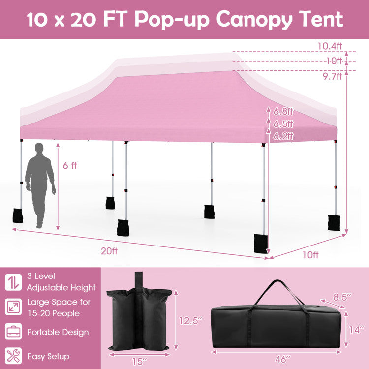 Outdooer 10 X 20 FT Pop up Canopy Tent Foldable Portable Outdoor Gazebo with Carry Bag NO WALLS