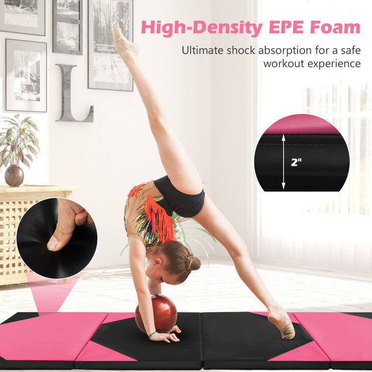 Fitness 10 Feet x 4 Feet x 2 Inch Folding Exercise Mat with Hook and Loop Fasteners