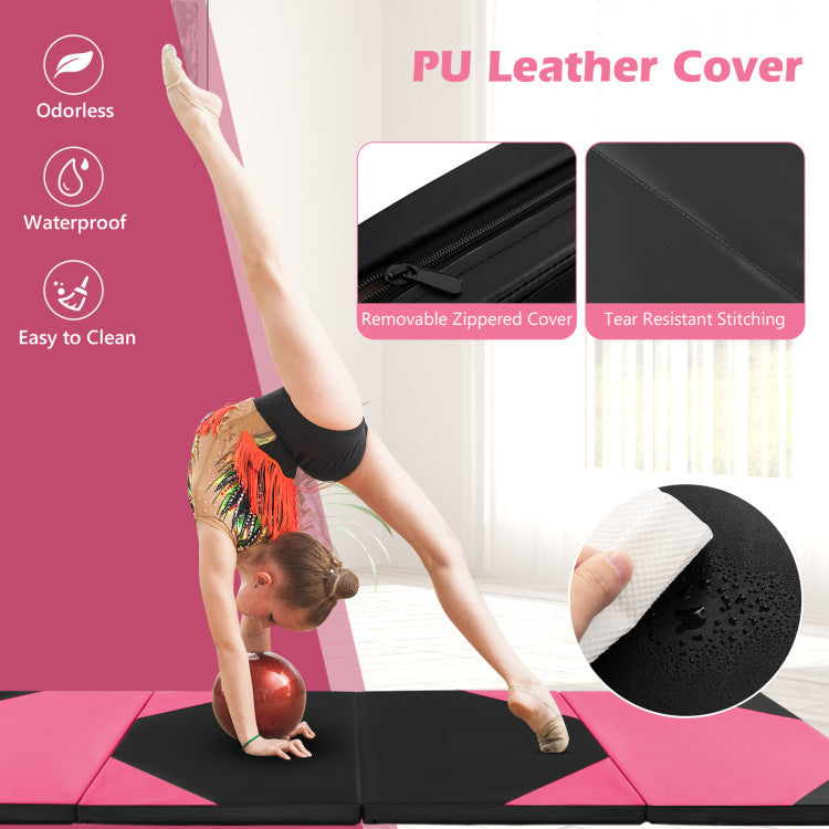Fitness 10 Feet x 4 Feet x 2 Inch Folding Exercise Mat with Hook and Loop Fasteners