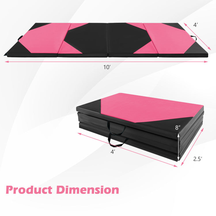 Fitness 10 Feet x 4 Feet x 2 Inch Folding Exercise Mat with Hook and Loop Fasteners