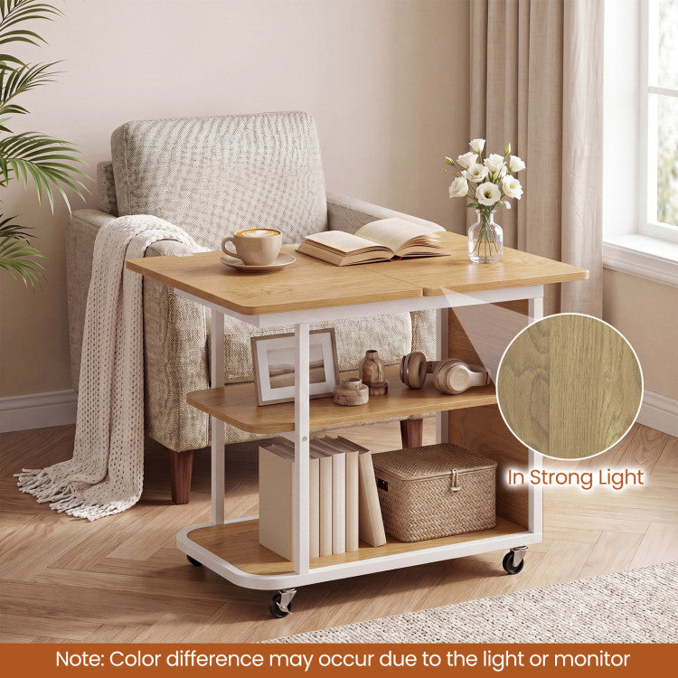 New Mobile Night Stand with Foldable Swivel Top and 2-Tier Shelf for Small Spaces