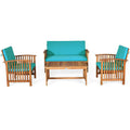 Outdoor Acacia Wood 4 Pieces Patio Solid Wood Furniture Set with Water Resistant Cushions