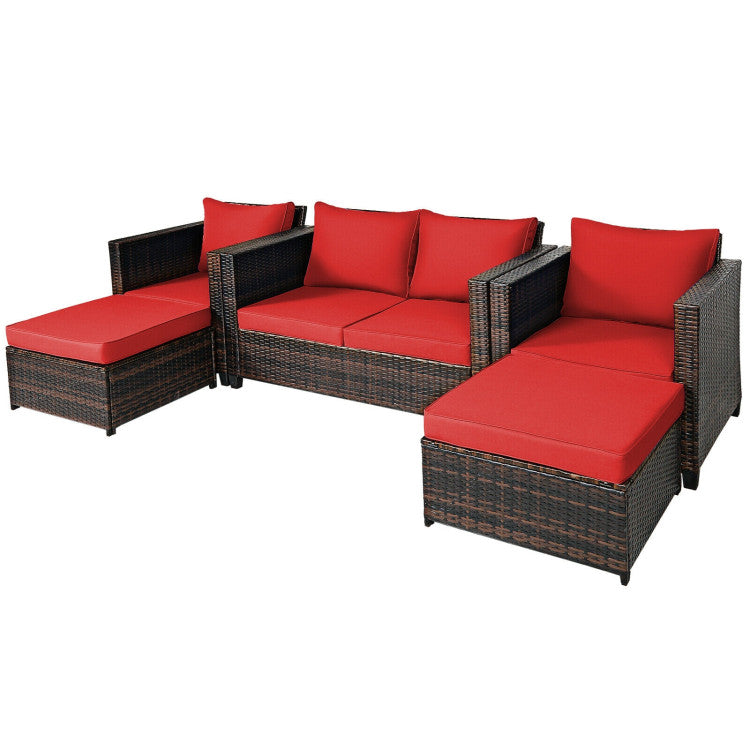 Outdoor 5 Pieces Patio Rattan Furniture Set with Removable Cushions