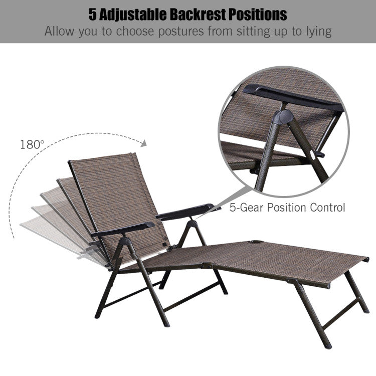 Outdoor Adjustable Chaise Lounge Chair with 5 Reclining Positions ( 1 Lounge Chaise)