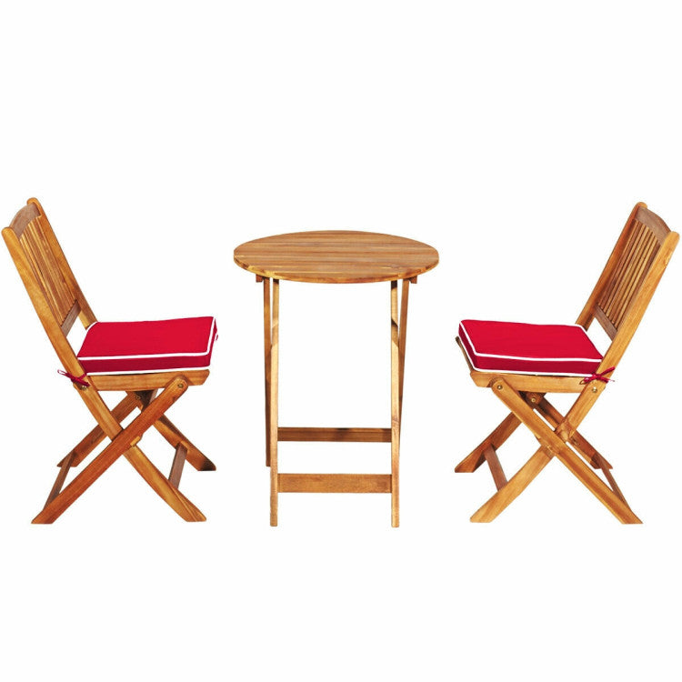 New Outdoor 3 Pieces Patio Folding Bistro Set with Padded Cushion and Round Coffee Table