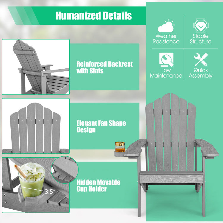 2 Pieces Adirondack Chair Set with Ergonomic Design for Porch and Backyard