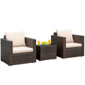 3 Pieces Patio Conversation Rattan Furniture Set with Cushion