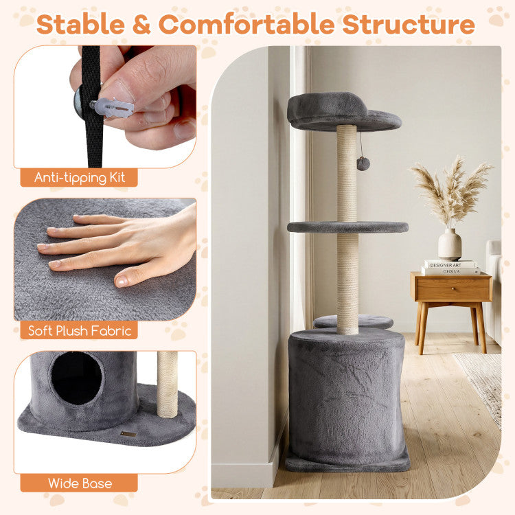 New 43" Cat Tree for Indoor Cats with Comfy Plush Perches and Sisal Scratching Posts