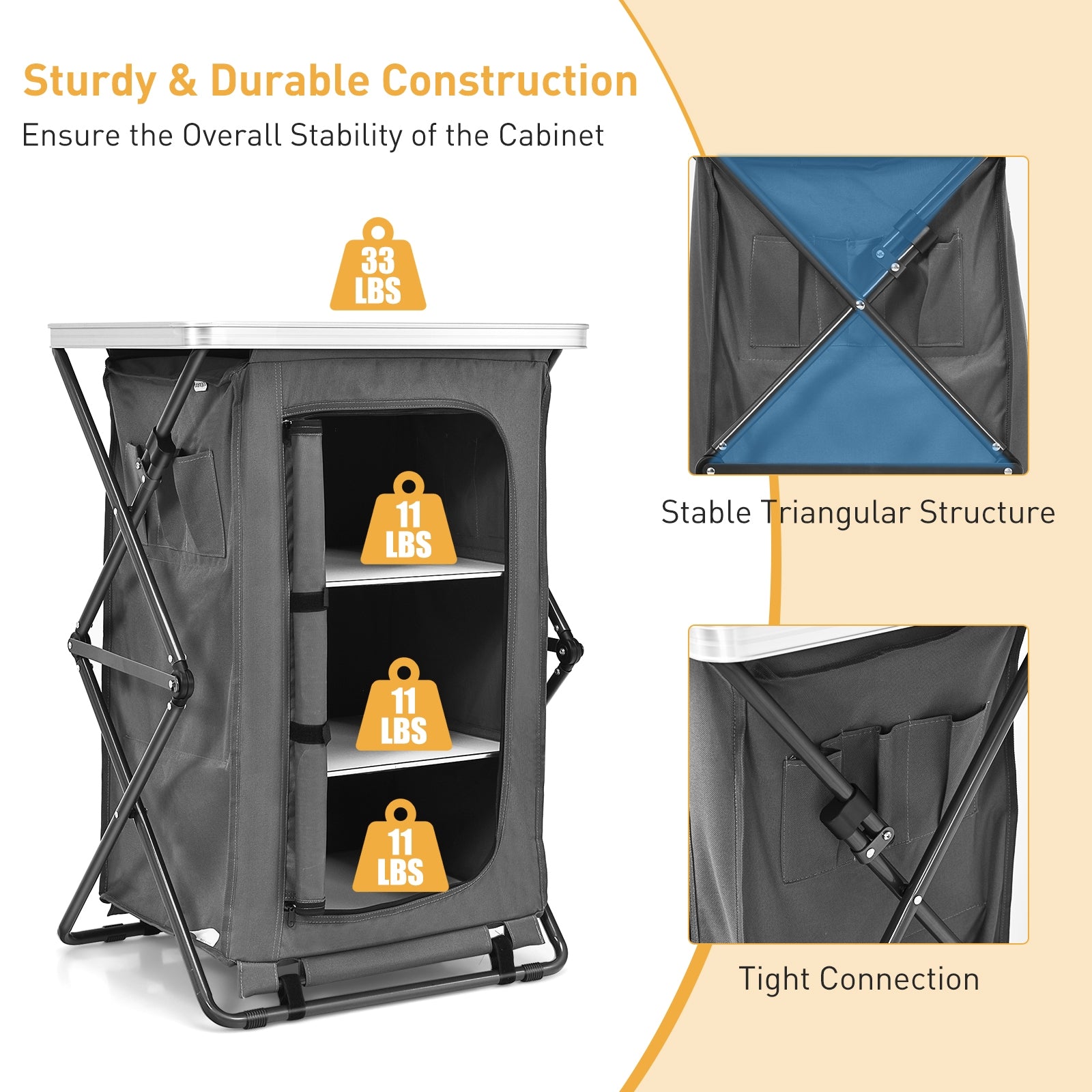Outdoor Folding Camping Storage Cabinet with 3 Shelves and Carry Bag