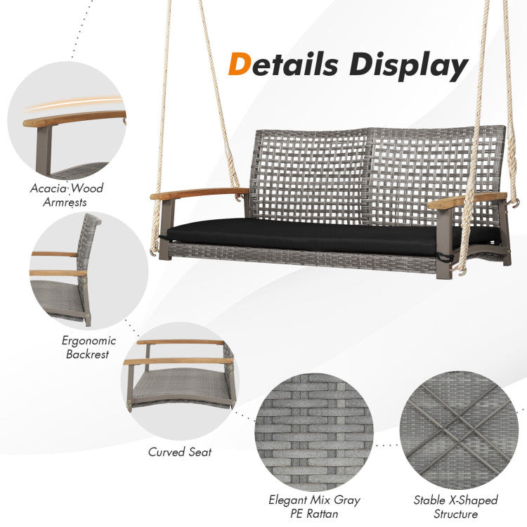 Outdoor 2-Person Patio Wicker Hanging Swing Chair