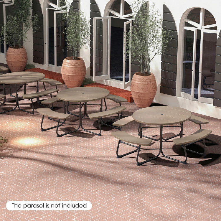 New 8-Person Outdoor Picnic Table and Bench Set with Umbrella Hole