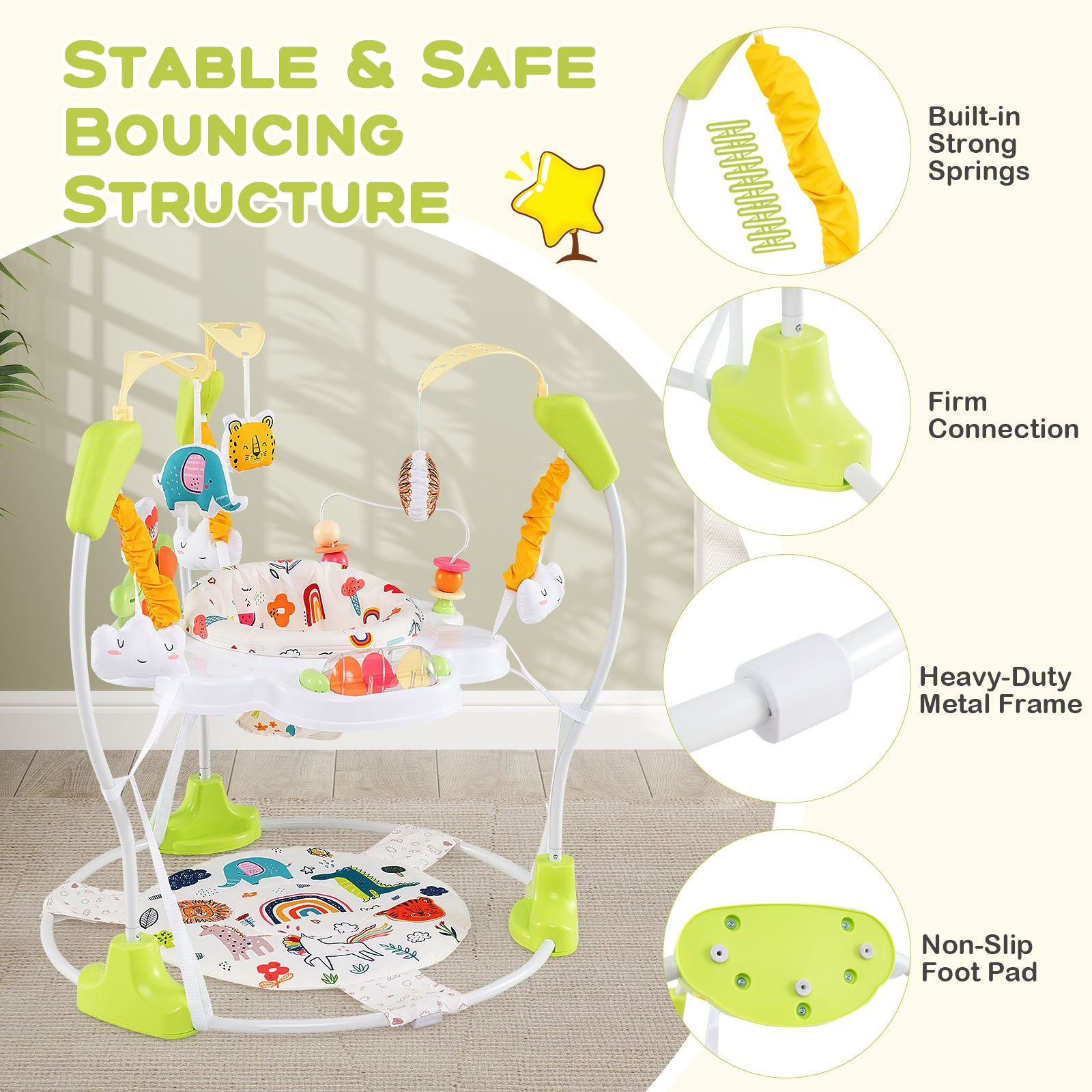 Baby Activity Center Height Adjustable Baby Bouncing Saucer with Interactive Toys