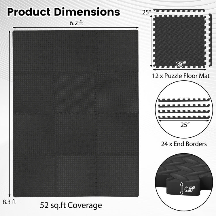Fitness 12Tiles 1/2" Puzzle Exercise Floor Mats