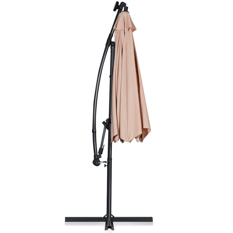 Outdoor 10 Feet 360° Rotation Solar Powered LED Patio Offset Umbrella without Weight Base