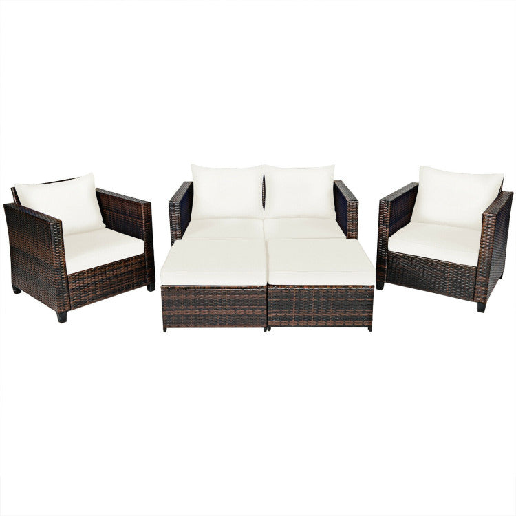 Outdoor 5 Pieces Patio Rattan Furniture Set with Removable Cushions