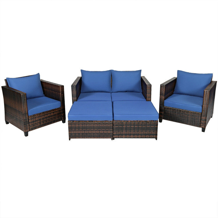 Outdoor 5 Pieces Patio Rattan Furniture Set with Removable Cushions