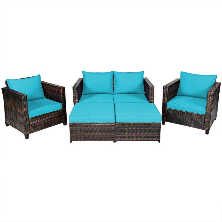 Outdoor 5 Pieces Patio Rattan Furniture Set with Removable Cushions