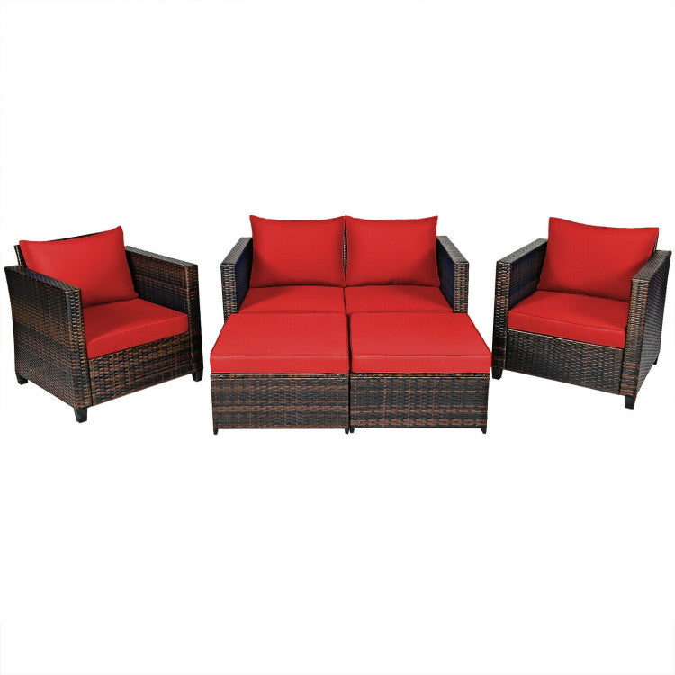 Outdoor 5 Pieces Patio Rattan Furniture Set with Removable Cushions