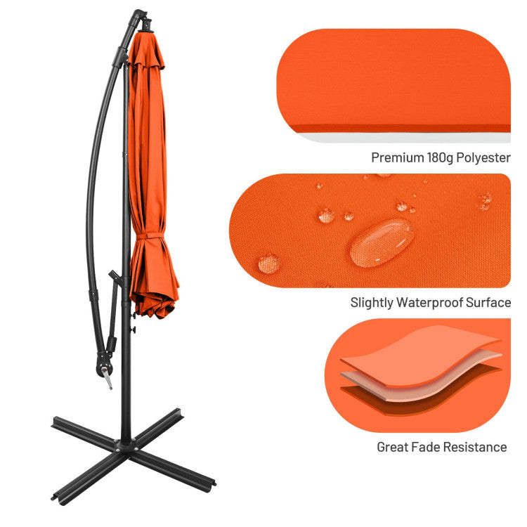 Outdoor 10 Feet Offset Umbrella with 8 Ribs Cantilever and Cross Base
