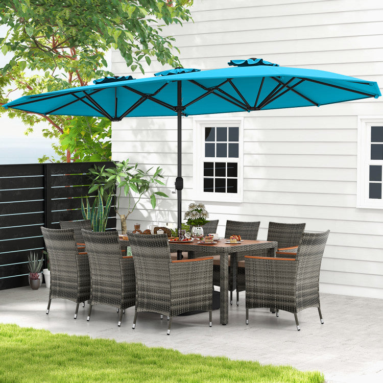 10 Pieces Wicker Outdoor Dining Set for 8 with 15 Feet Patio Umbrella