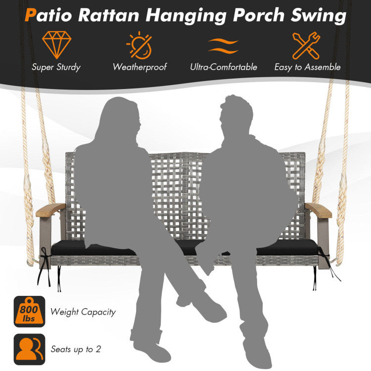 Outdoor 2-Person Patio Wicker Hanging Swing Chair