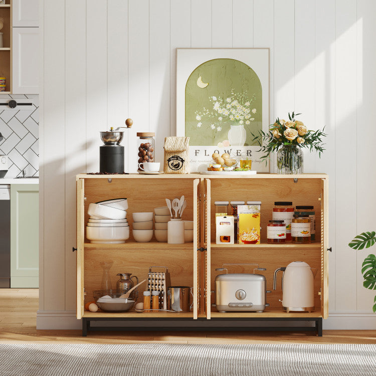 Home 50 Inch Buffet Sideboard Cabinet with 4 Rattan Doors and Adjustable Shelves
