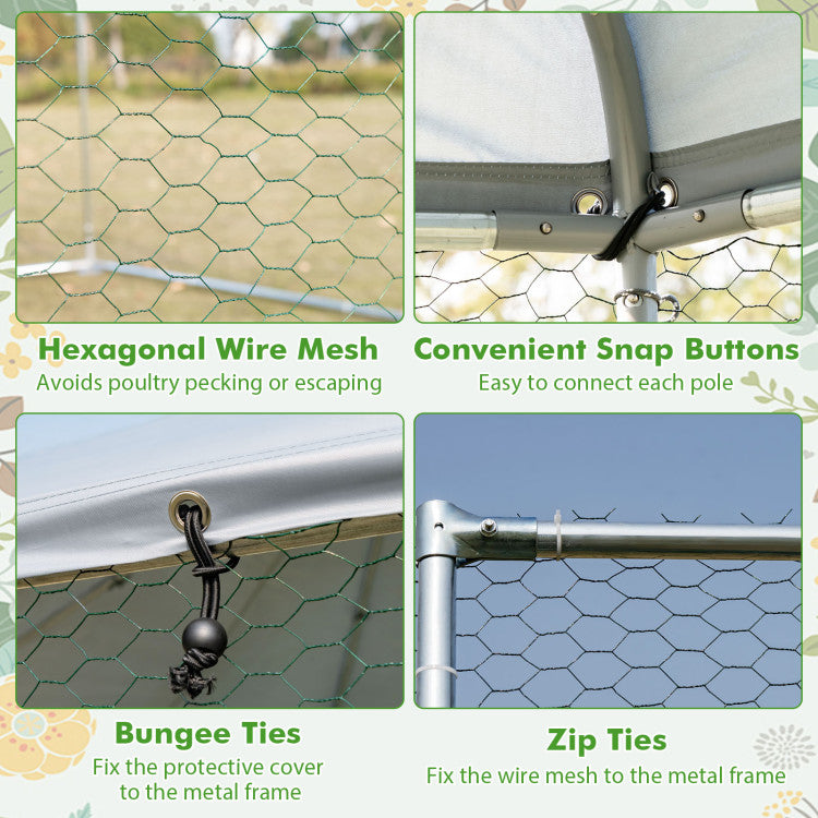 New Outdoor 13FT Large Metal Hexagonal Chicken Coop with Wire Mesh and Lockable Door