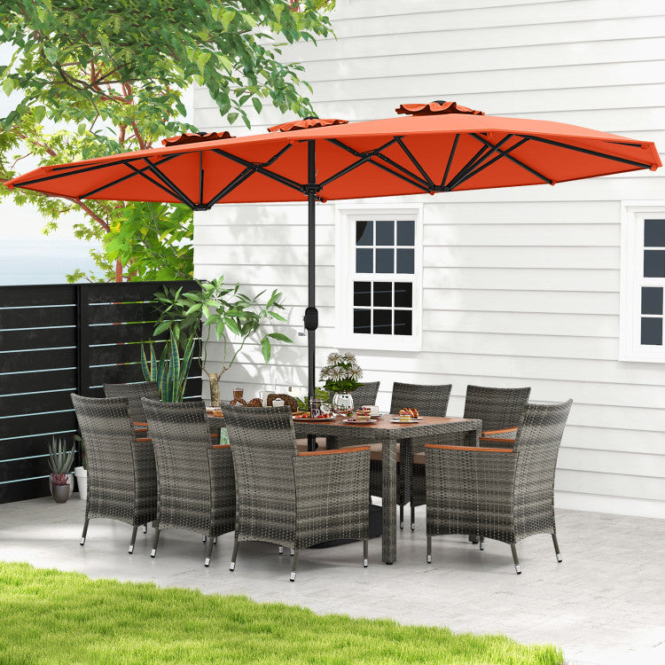 10 Pieces Wicker Outdoor Dining Set for 8 with 15 Feet Patio Umbrella