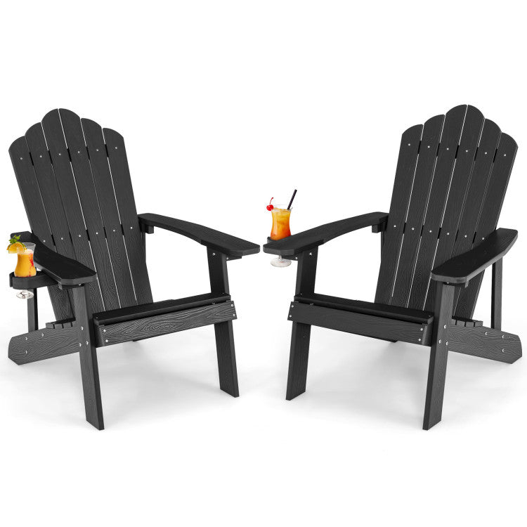 2 Pieces Adirondack Chair Set with Ergonomic Design for Porch and Backyard