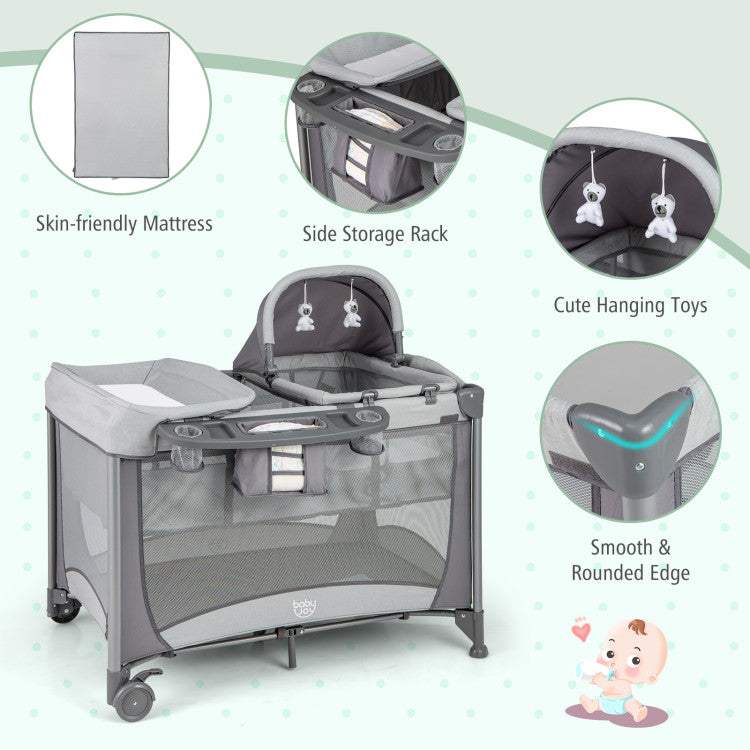 5-in-1 Portable Baby Playard with Changing Table and Storage Basket