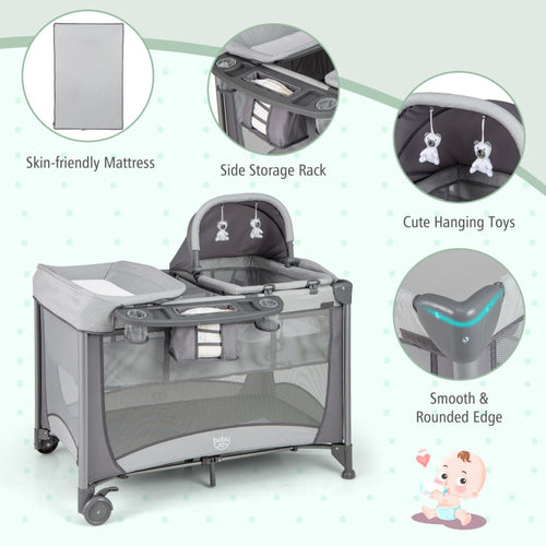 5-in-1 Portable Baby Playard with Changing Table and Storage Basket