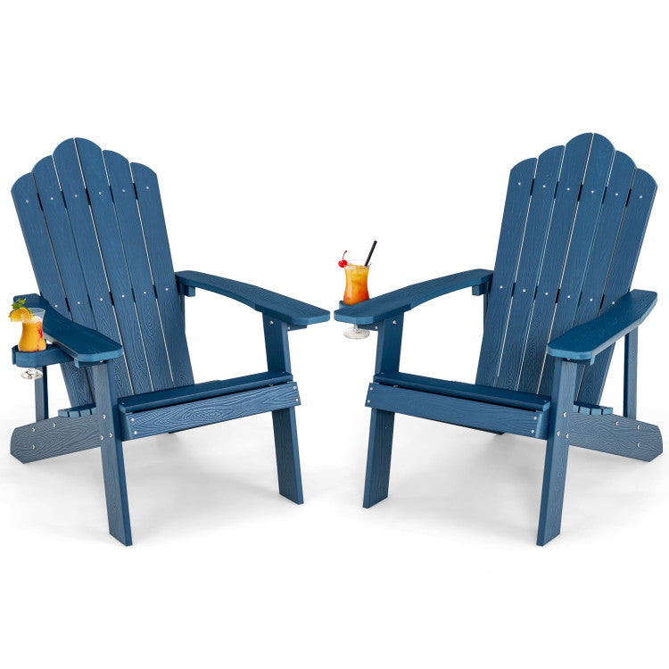 2 Pieces Adirondack Chair Set with Ergonomic Design for Porch and Backyard