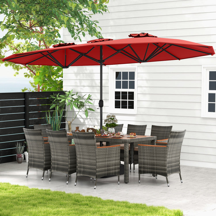 10 Pieces Wicker Outdoor Dining Set for 8 with 15 Feet Patio Umbrella