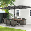 10 Pieces Wicker Outdoor Dining Set for 8 with 15 Feet Patio Umbrella