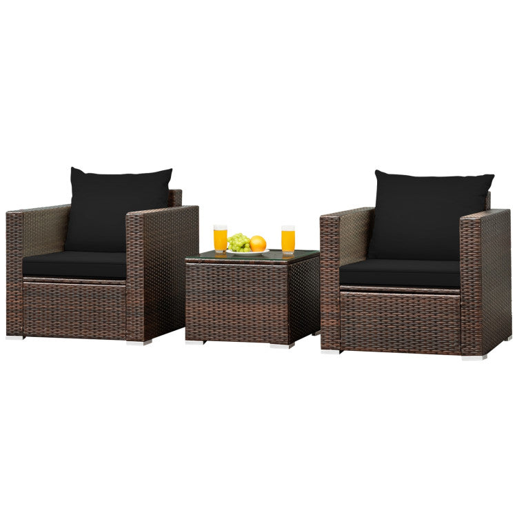3 Pieces Patio Conversation Rattan Furniture Set with Cushion