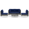 5 Piece Outdoor Furniture Set Patio Rattan Chairs with Tempered Glass Coffee Table