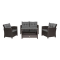 4 Pieces Patio Rattan Conversation Furniture Set with Glass Top Coffee Table