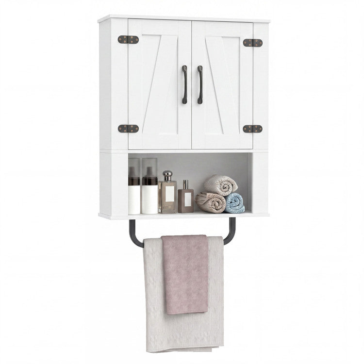 New Bathroom Wall Cabinet with 2 Barn Doors and Towel Bar and 3-Tier Wooden Storage