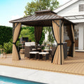 10 x 10 Feet Hardtop Gazebo with Netting and Curtain and Double-Roof Galvanized Metal Top