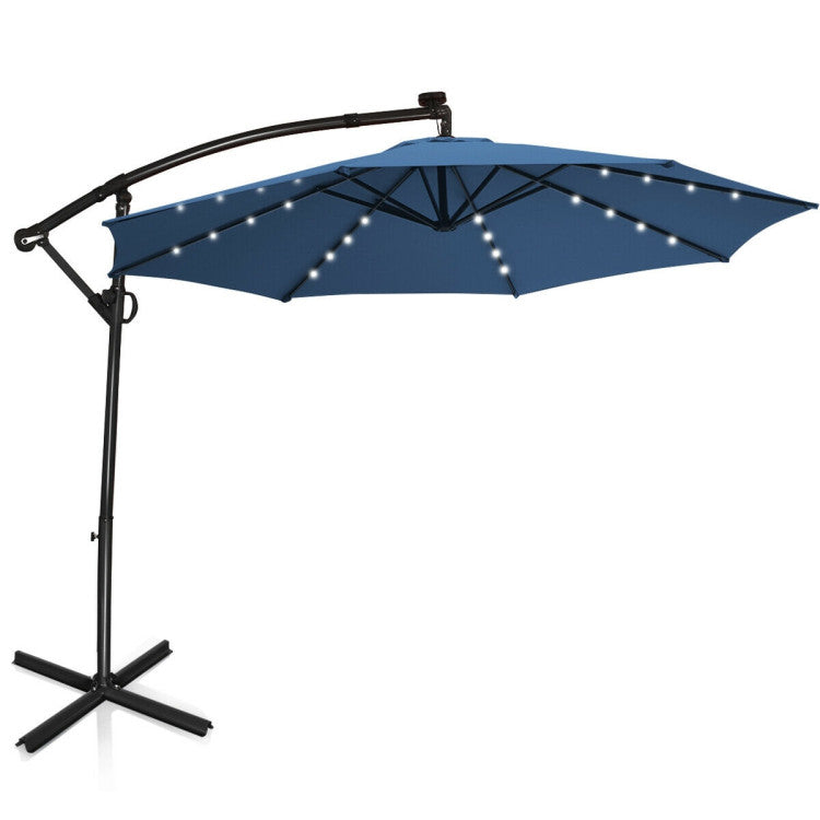 Outdoor 10 Feet 360° Rotation Solar Powered LED Patio Offset Umbrella without Weight Base