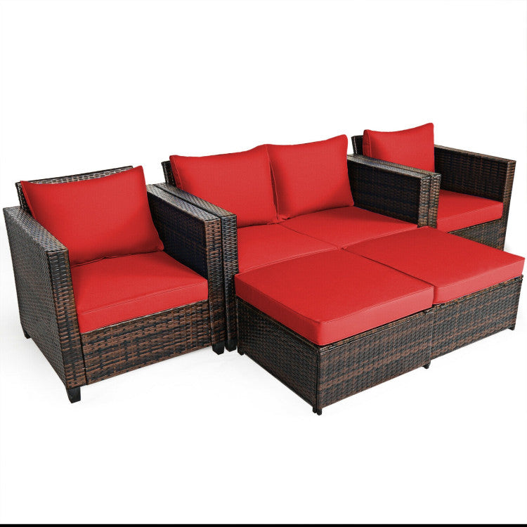 Outdoor 5 Pieces Patio Rattan Furniture Set with Removable Cushions