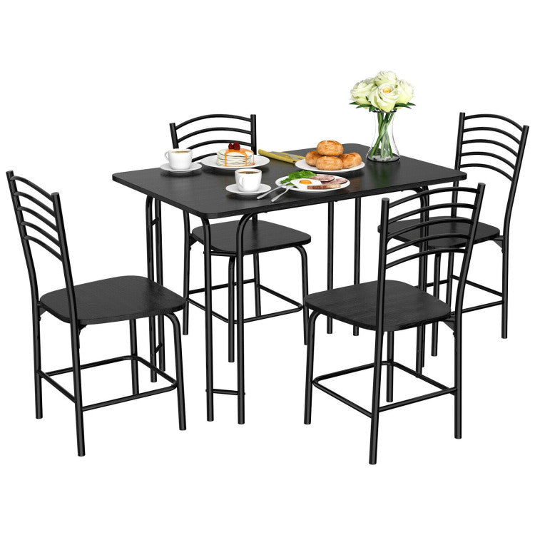 Modern 5 Pieces Wood Rectangular Dining Table Set