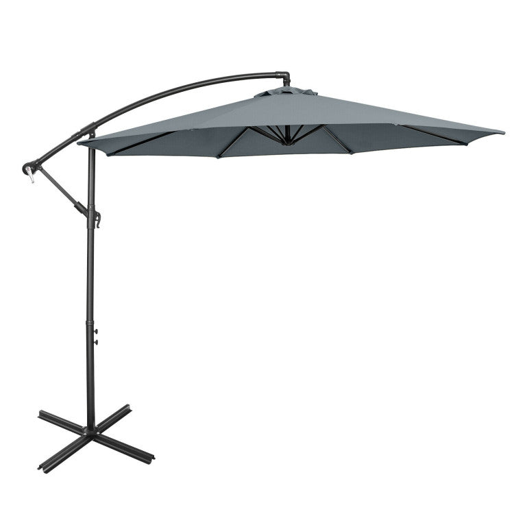 Outdoor 10 Feet Offset Umbrella with 8 Ribs Cantilever and Cross Base