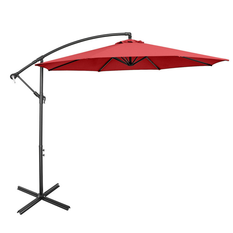 Outdoor 10 Feet Offset Umbrella with 8 Ribs Cantilever and Cross Base