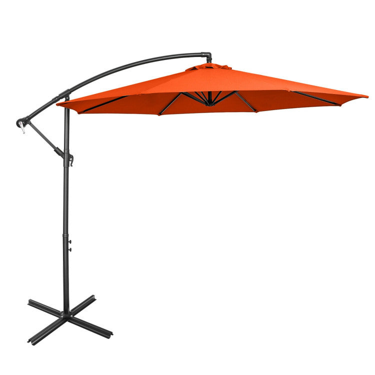 Outdoor 10 Feet Offset Umbrella with 8 Ribs Cantilever and Cross Base