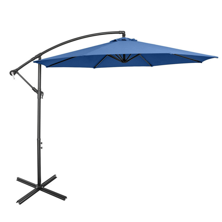 Outdoor 10 Feet Offset Umbrella with 8 Ribs Cantilever and Cross Base
