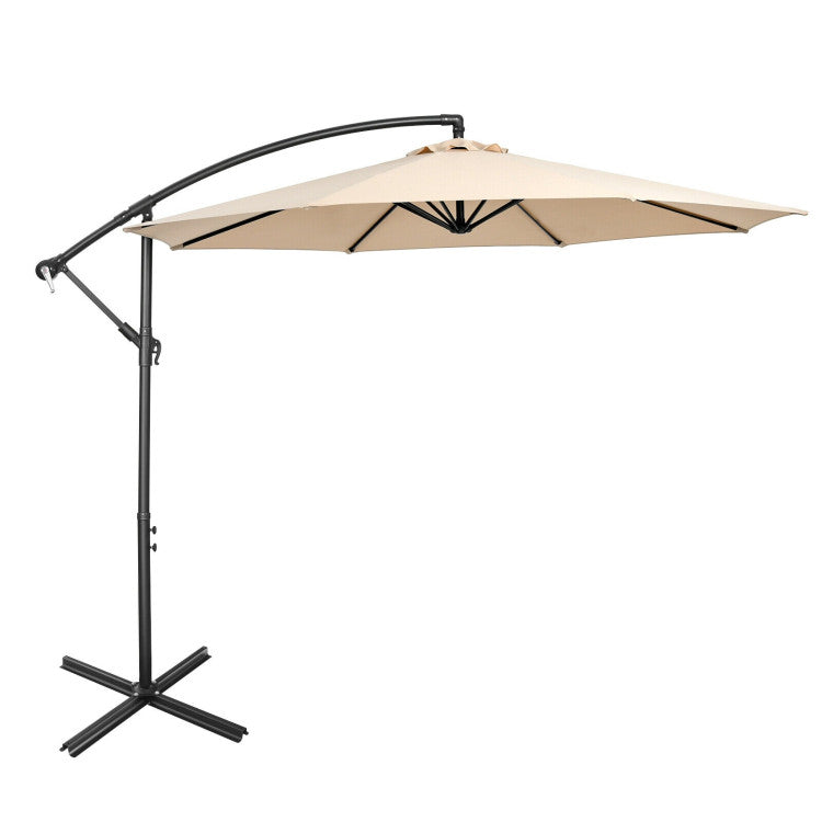 Outdoor 10 Feet Offset Umbrella with 8 Ribs Cantilever and Cross Base