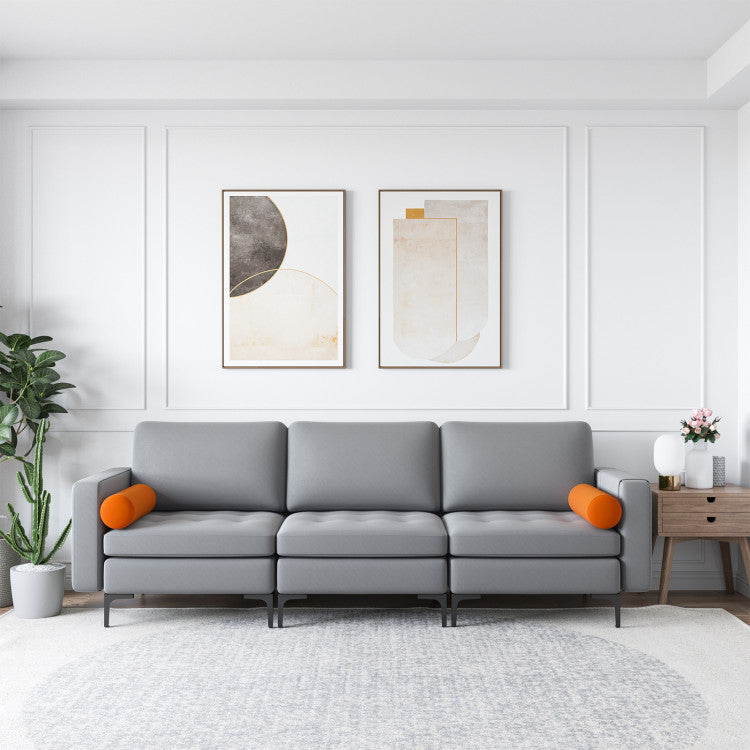 Home Modular 3-Seat Sofa Couch with Socket USB Ports and Side Storage Pocket