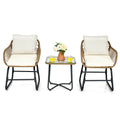 New Outdoor 3-Piece Patio Bistro Set with 2 Rattan Chairs and Square Glass Coffee Table